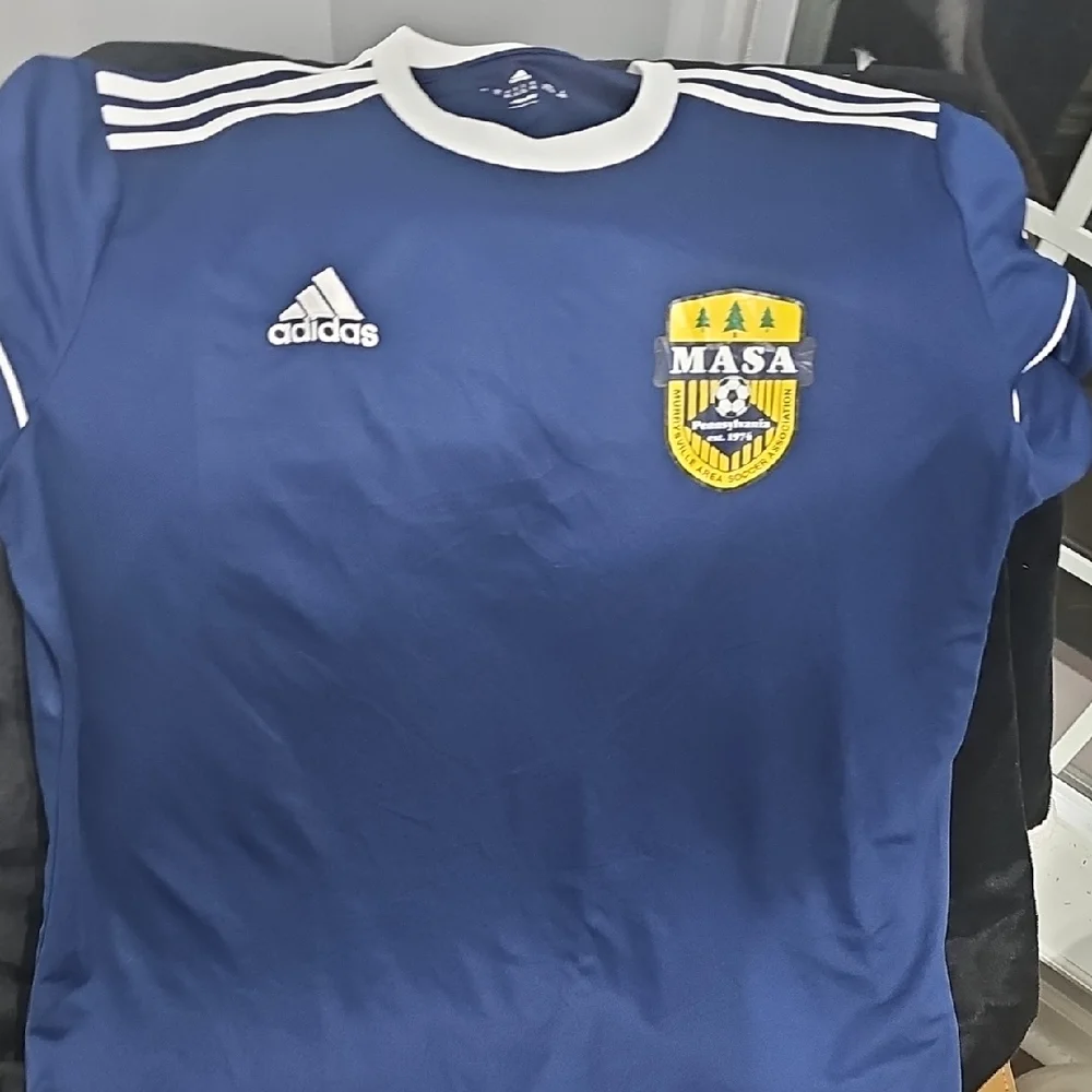 Adidas Navy Blue Soccer Shirt with White Trim